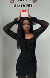 Sheath Tulle Short Prom Dresses, Black Homecoming Dresses, Long Sleeve Birthday Dresses HZ1024