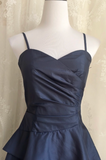 Spaghetti Straps A-line Satin Short Prom Dresses,Navy Blue Homecoming Dresses 18th Birthday Dresses HZ1024