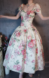 V-neck Ball Gown Floral Prom Dresses HZ1024