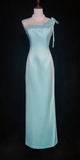 One Shoulder Sheath Satin Prom Dresses, Sky Blue Formal Dresses HZ1024