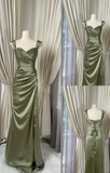 V-neck Sheath Satin Prom Dresses, Oliver Green Formal Evening Dresses HZ1024