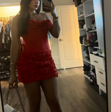 Bodycon Satin Short Prom Dresses, Red Homecoming Dresses Strapless Birthday Dresses HZ1024