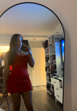 Bodycon Satin Short Prom Dresses, Red Homecoming Dresses Strapless Birthday Dresses HZ1024
