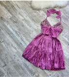 Halter Sheath Satin Short Prom Dresses, Beads Backless Homecoming Dresses HZ1024