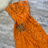 Strapless Sheath Chiffon Beaded Short Prom Dresses,Orange Homecoming Dressess HZ1024