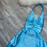 Halter A-Line Satin Short Prom Dresses, Open Back Birthday Dresses, Blue Homecoming Dresses HZ1024