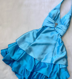 Halter A-Line Satin Short Prom Dresses, Open Back Birthday Dresses, Blue Homecoming Dresses HZ1024