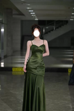 Backless Green Satin Slip Dress HZ1024