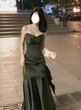 Backless Green Satin Slip Dress HZ1024