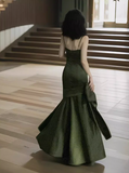 Backless Green Satin Slip Dress HZ1024