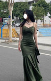 Backless Green Satin Slip Dress HZ1024