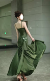 Backless Green Satin Slip Dress HZ1024