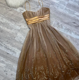 A-line Tulle Short Prom Dresses, Brown Homecoming Dresses, Spaghetti Strap Birthday Dresses HZ1024