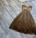 A-line Tulle Short Prom Dresses, Brown Homecoming Dresses, Spaghetti Strap Birthday Dresses HZ1024
