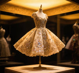 A-line Tulle Short Prom Dresses with Beading Homecoming Dresses, Short-sleeved Birthday Dresses HZ1024