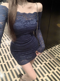 hollow one-shoulder long-sleeved slim-fit hip skirt HZ1024