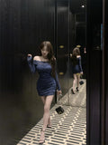hollow one-shoulder long-sleeved slim-fit hip skirt HZ1024