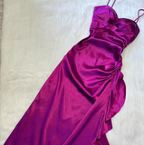 Spaghetti Straps Sheath Satin Long Prom Dresses, Purple Formal Dresses HZ1024