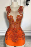 Jewel Bodycon Beaded Birthday Dresses, Orange Homecoming Dresses HZ1024