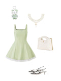 Square Neck A-line Satin Short Prom Dresses, Green Homecoming Dresses HZ1024