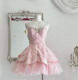 Sweetheart A-Line Homecoming Dresses, Lace Sleeveless Short Prom Dresses HZ1024