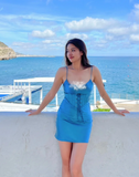 Spaghetti Strap Bodycon Birthday Dresses with Corset, Blue Homecoming HZ1024