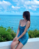 Spaghetti Strap Bodycon Birthday Dresses with Corset, Blue Homecoming HZ1024