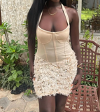 Halter Sheath Short Prom Dresses Pale Yellow Homecoming Dresses HZ1024