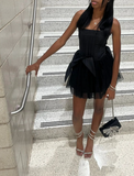 Strapless A-line Tulle Short Prom Dresses, Black Homecoming Dresses HZ1024