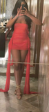Strapless Bodycon Chiffon Short Prom Dresses, Burgundy Homecoming Dresses HZ1024