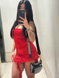 Strapless Bodycon Satin Short Prom Dresses, Burgundy Homecoming Dresses HZ1024