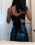 Spaghetti Strap Sheath Applique Short Prom Dresses, Blue Homecoming Dresses HZ1024
