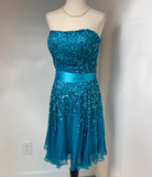 Strapless Sheath Beaded Chiffon Short Prom Dresses, Blue Homecoming Dresses HZ1024