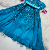Strapless Sheath Beaded Chiffon Short Prom Dresses, Blue Homecoming Dresses HZ1024