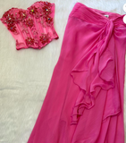 Spaghetti Straps Beaded Corset Sheath Chiffon Two-Piece Short Prom Dresses HZ1024