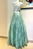 Blue Spaghetti Strap A-Line Long Prom Dresses, Backless Formal Dresses HZ1024