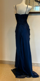 Sweetheart Sheath Chiffon Long Prom Dresses, Navy Blue Formal Evening Dresses HZ1024