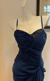 Sweetheart Sheath Chiffon Long Prom Dresses, Navy Blue Formal Evening Dresses HZ1024