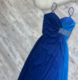 Spaghetti Strap Sheath Chiffon Long Prom Dresses, Blue Formal Evening Dresses HZ1024