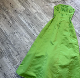 Strapless A-Line Satin Beaded Long Prom Dresses, Green Formal Evening Dresses HZ1024