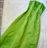 Strapless A-Line Satin Beaded Long Prom Dresses, Green Formal Evening Dresses HZ1024