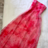 Strapless A-Line Printed Tulle Long Prom Dresses, Pink Formal Evening Dresses HZ1024