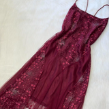 Spaghetti Straps Sheath Chiffon Embroidery Applique Long Prom Dresses, Rust Red Formal Evening Dresses HZ1024