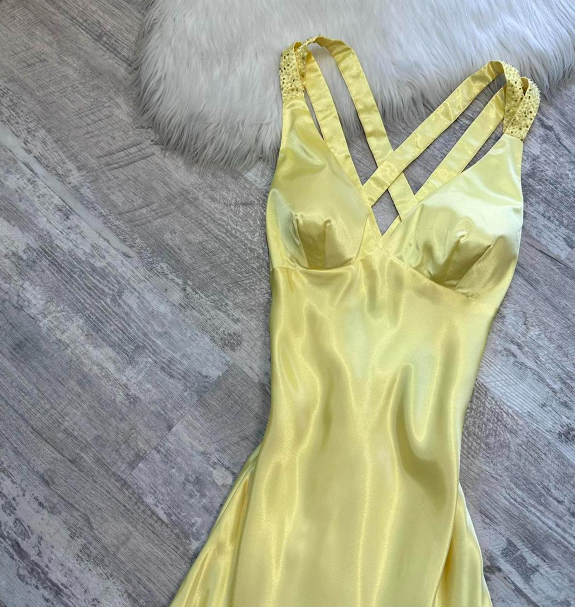 A-Line Yellow Formal Dresses, V Neck A-Line Long Guest Dresses, Open Back Evening Gowns HZ1024