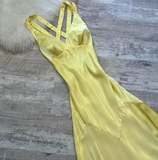 A-Line Yellow Formal Dresses, V Neck A-Line Long Guest Dresses, Open Back Evening Gowns HZ1024