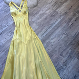 A-Line Yellow Formal Dresses, V Neck A-Line Long Guest Dresses, Open Back Evening Gowns HZ1024