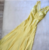 A-Line Yellow Formal Dresses, V Neck A-Line Long Guest Dresses, Open Back Evening Gowns HZ1024