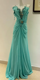 Strapless Sheath Chiffon Long Prom Dresses, Turquoise Formal Evening Dresses HZ1024