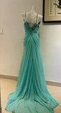 Strapless Sheath Chiffon Long Prom Dresses, Turquoise Formal Evening Dresses HZ1024