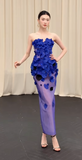 Strapless Sheath Foral Long Prom Dresses, Royal Blue Formal Evening Dresses HZ1024
